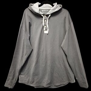 BYLT Drop-Cut LUX Hooded Henley Mens XXL (Fits as XL) Gray Stretch PLEASE READ